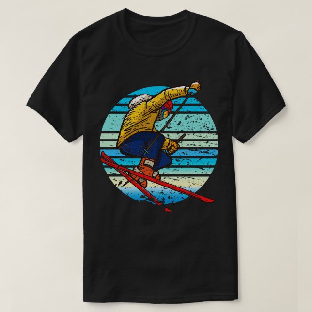 Skier Skiing Retro T-Shirt (Design Front)
