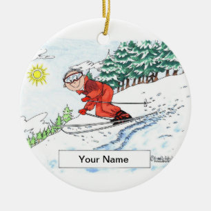 Skier, Snow - Male Ceramic Tree Decoration