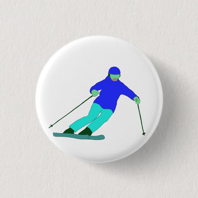 Skier Snow Skiing  3 Cm Round Badge (Front)