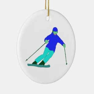 Skier Snow Skiing Latte Mug Ceramic Ornament