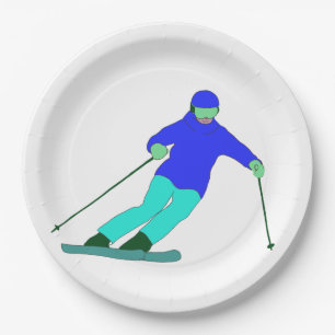 Skier Snow Skiing Paper Plate