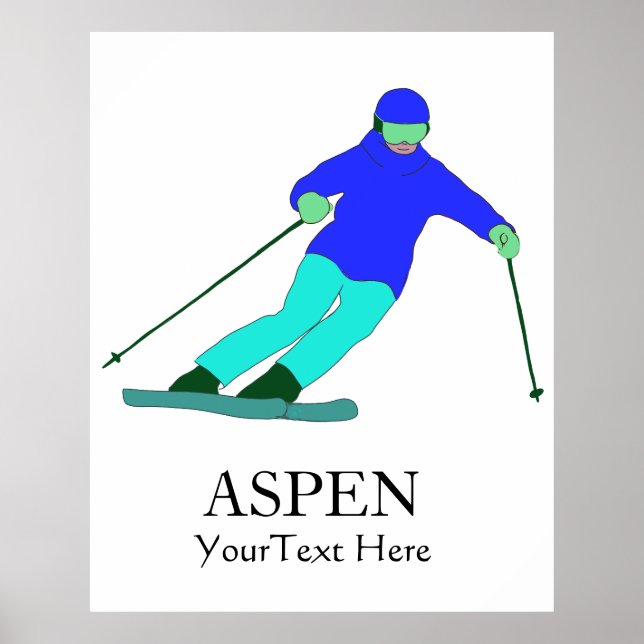 Skier Snow Skiing Ski Party  Custom Text   Poster (Front)