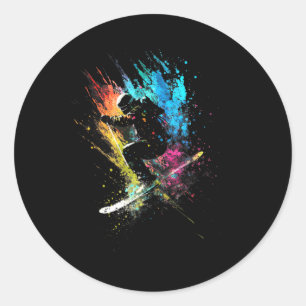 Skier Splash Art Freestyle Skiing Skiing Retro Ski Classic Round Sticker