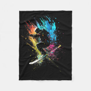 Skier Splash Art Freestyle Skiing Skiing Retro Ski Fleece Blanket