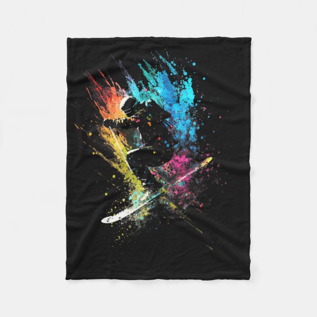 Skier Splash Art Freestyle Skiing Skiing Retro Ski Fleece Blanket (Front)