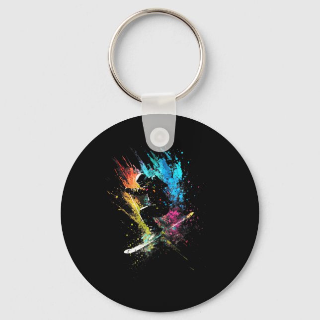 Skier Splash Art Freestyle Skiing Skiing Retro Ski Key Ring (Front)