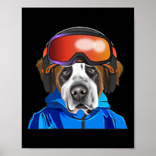 Skier St. Bernard Snowboarding Pocket Poster