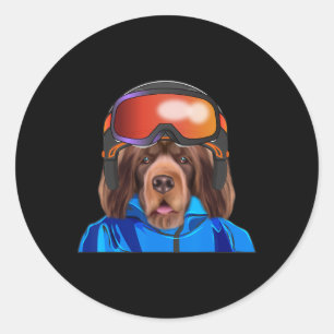 Skier Sus Spaniel Snowboarding Dog Classic Round Sticker