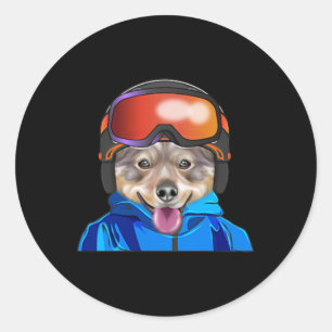 Skier Swedish Vallhund Snowboarding Pocket Classic Round Sticker