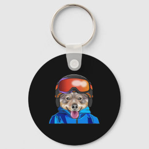 Skier Swedish Vallhund Snowboarding Pocket Key Ring