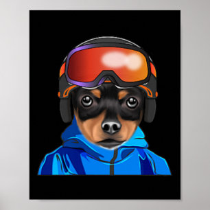 Skier Toy Fox Terrier Snowboarding Pocket Poster