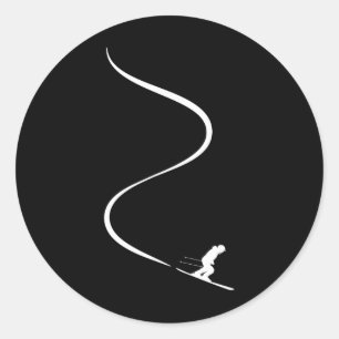 Skier With Tracks In Deep Powder Snow Freeride Gif Classic Round Sticker