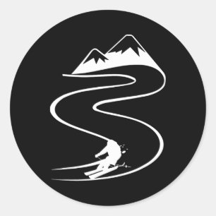 Skier With Tracks In Deep Powder Snow Freeride Spo Classic Round Sticker