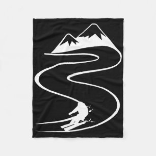 Skier With Tracks In Deep Powder Snow Freeride Spo Fleece Blanket