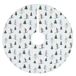 Skier Women And Fir Trees Winter Christmas Brushed Polyester Tree Skirt