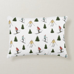 Skier Women Watercolor Winter Sport Pattern Decorative Cushion