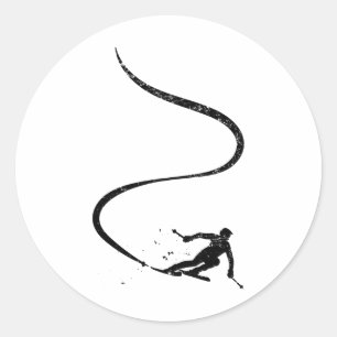 Skiers Downhill Mountains Ski Sport Ski Skiing Gif Classic Round Sticker