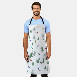 Skiers Downhill Skiing Illustration Apron