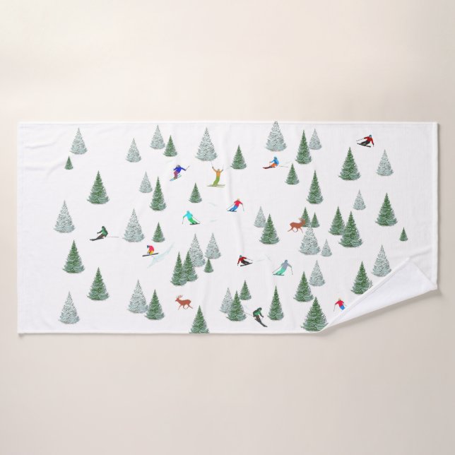 Skiers Downhill Skiing Illustration  Bath Towel (Bath Towel)