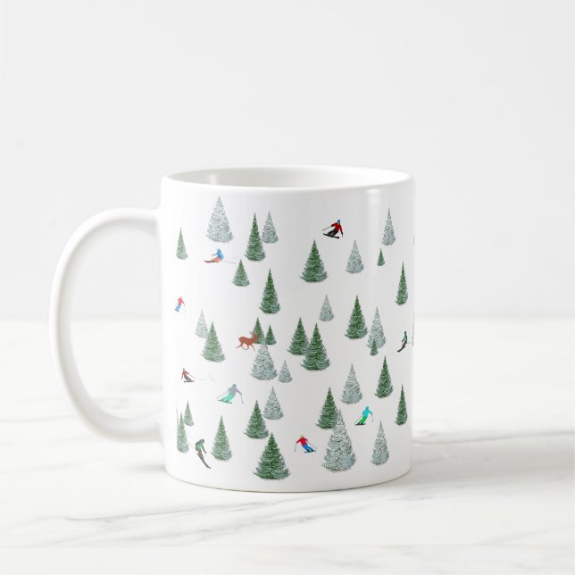 Skiers Downhill Skiing Illustration  Coffee Mug (Left)