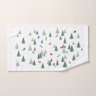 Skiers Downhill Skiing Illustration  Hand Towel