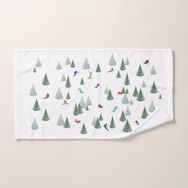 Skiers Downhill Skiing Illustration  Hand Towel (Hand Towel)