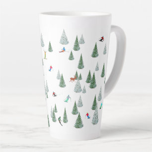 Skiers Downhill Skiing Illustration Latte Mug