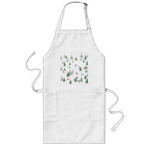Skiers Downhill Skiing Illustration Long Apron