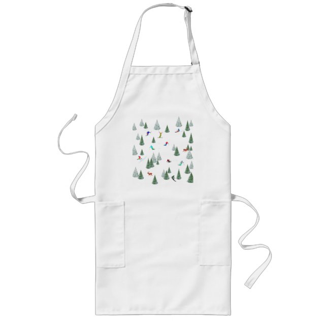 Skiers Downhill Skiing Illustration  Long Apron (Front)