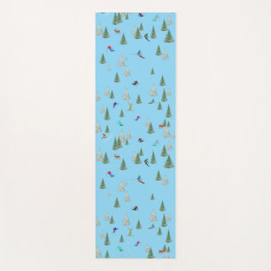 Skiers Downhill Skiing Illustration Pale Blue Yoga Mat