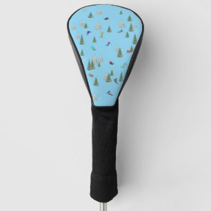 Skiers Downhill Skiing Illustration Pastel Blue Golf Head Cover