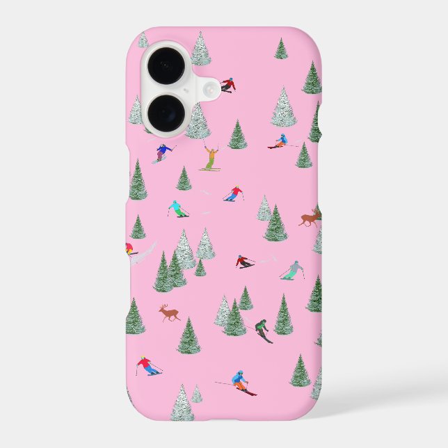 Skiers Downhill Skiing Illustration Pink (Back)
