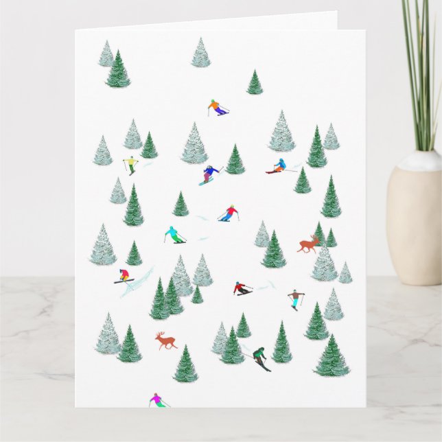 Skiers Downhill Skiing Illustration Ski Party  Card (Front)