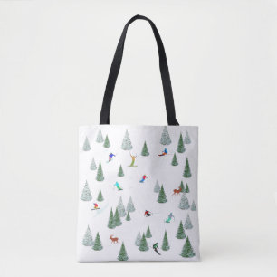 Skiers Downhill Skiing Illustration  Tote Bag