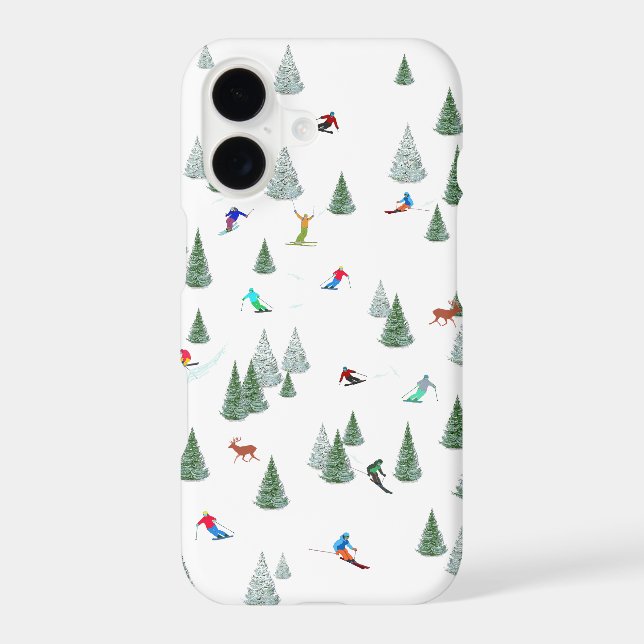 Skiers Downhill Skiing Illustration White (Back)