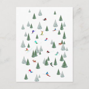 Skiers Downhill Skiing Postcard