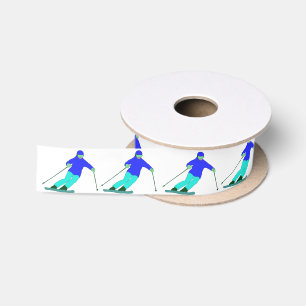 Skiers Downhill Skiing Satin Ribbon