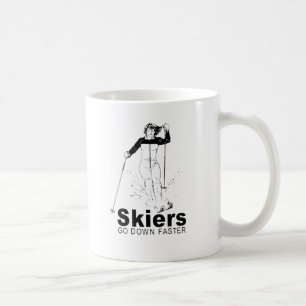 skiers go down faster coffee mug