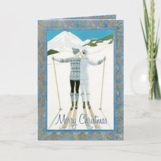 Skiers in Love Christmas Card