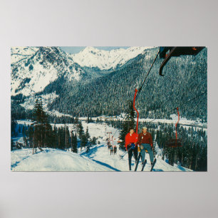 Skiers on the ChairliftSnoqualmie Pass, WA Poster