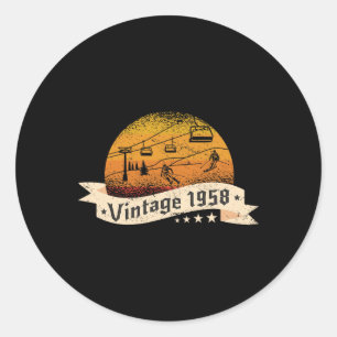 Skiers Skier Skilift Vintage Born 1958 Birthday Sk Classic Round Sticker