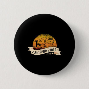 Skiers Skier Skilift Vintage Born 2009 Birthday Sk 6 Cm Round Badge