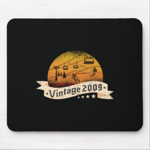 Skiers Skier Skilift Vintage Born 2009 Birthday Sk Mouse Pad