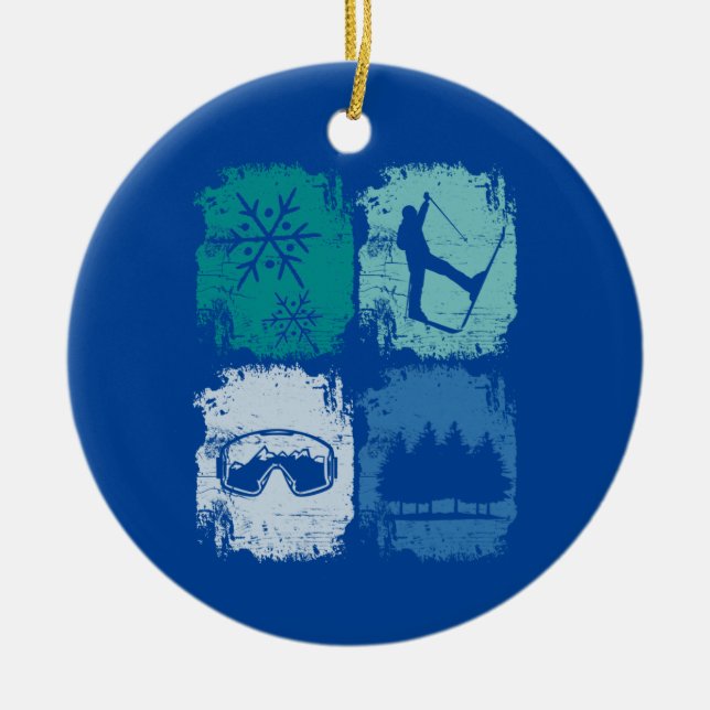 Skiers Skiing Winter Sports Ceramic Ornament (Front)