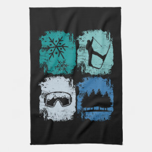 Skiers Skiing Winter Sports Tea Towel