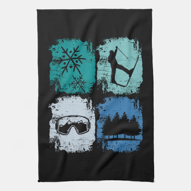 Skiers Skiing Winter Sports Tea Towel (Vertical)