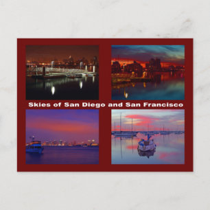 Skies of San Diego and San Francisco Postcard