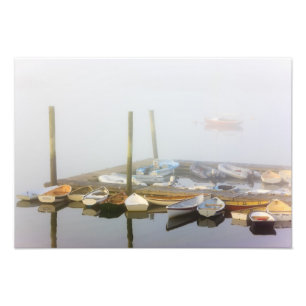 Skiffs and morning fog in Southwest Harbour, Photo Print