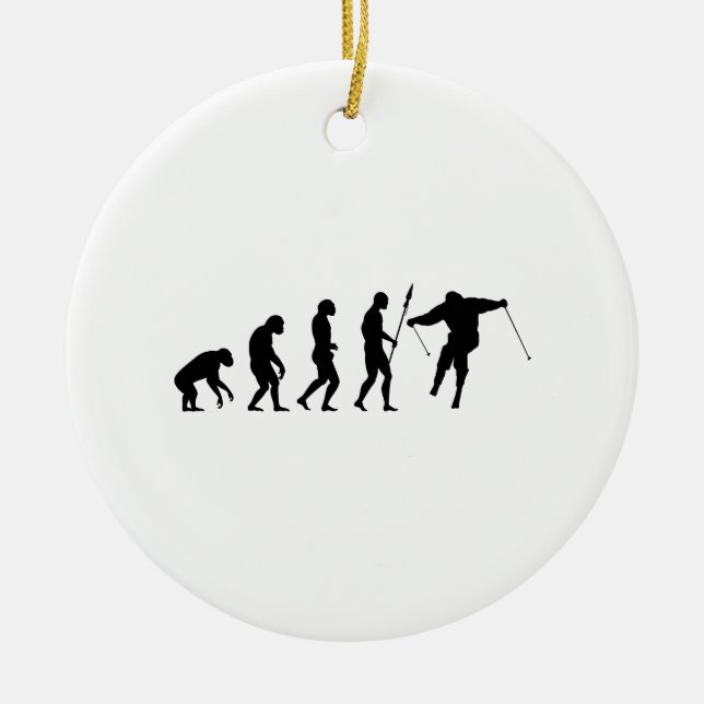 skiier evolution ceramic ornament (Front)
