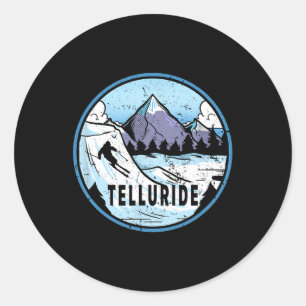 Skiier Skiing Mountains Ski Telluride Colorado Classic Round Sticker